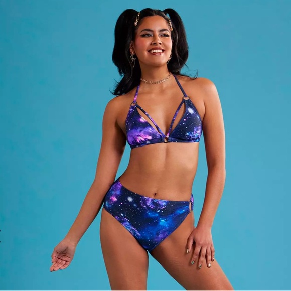 Cosmic Aura Hot Topic Galaxy O-Ring Bikini Top - Picture 2 of 3